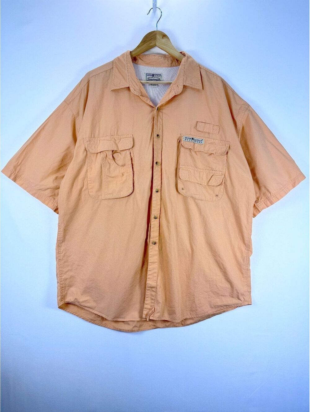 Hook & Tackle Men's XL Peach Vented Fishing Shirt Mesh Back Utility Outdoor